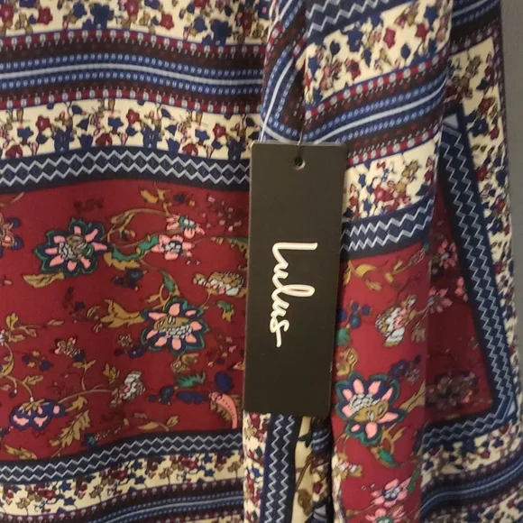 LULUS Crack a Smile Cream and Plum Multi Print Long Sleeve Shift Dress - NWT - Picture 13 of 15